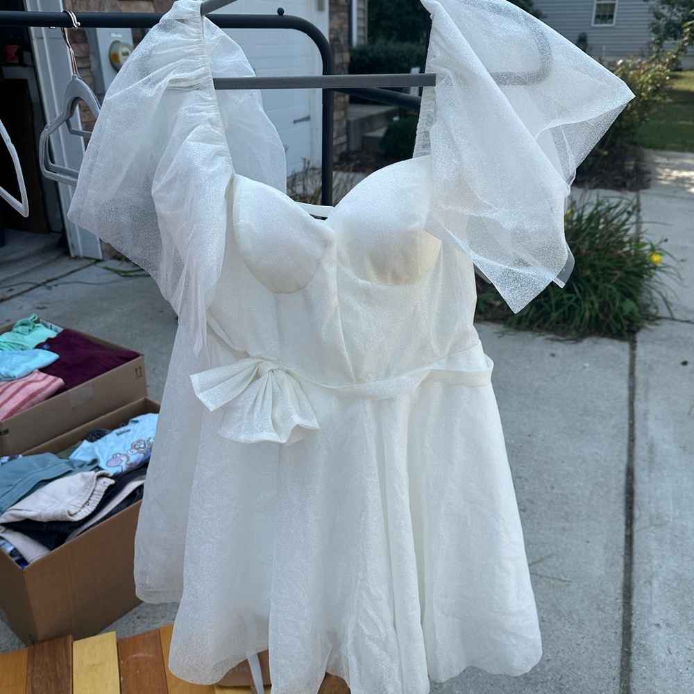 Miss Veil White Dress with Puff Sleeves